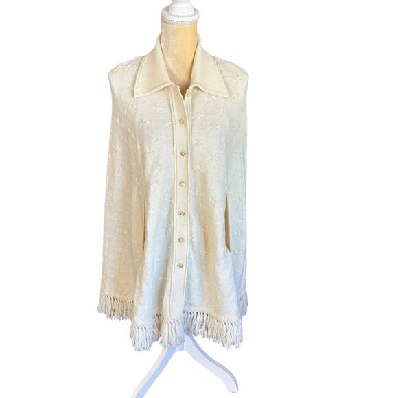 Cuddle Knit VINTAGE Ivory Cream Poncho Wrap One Size - Picture 2 of 12